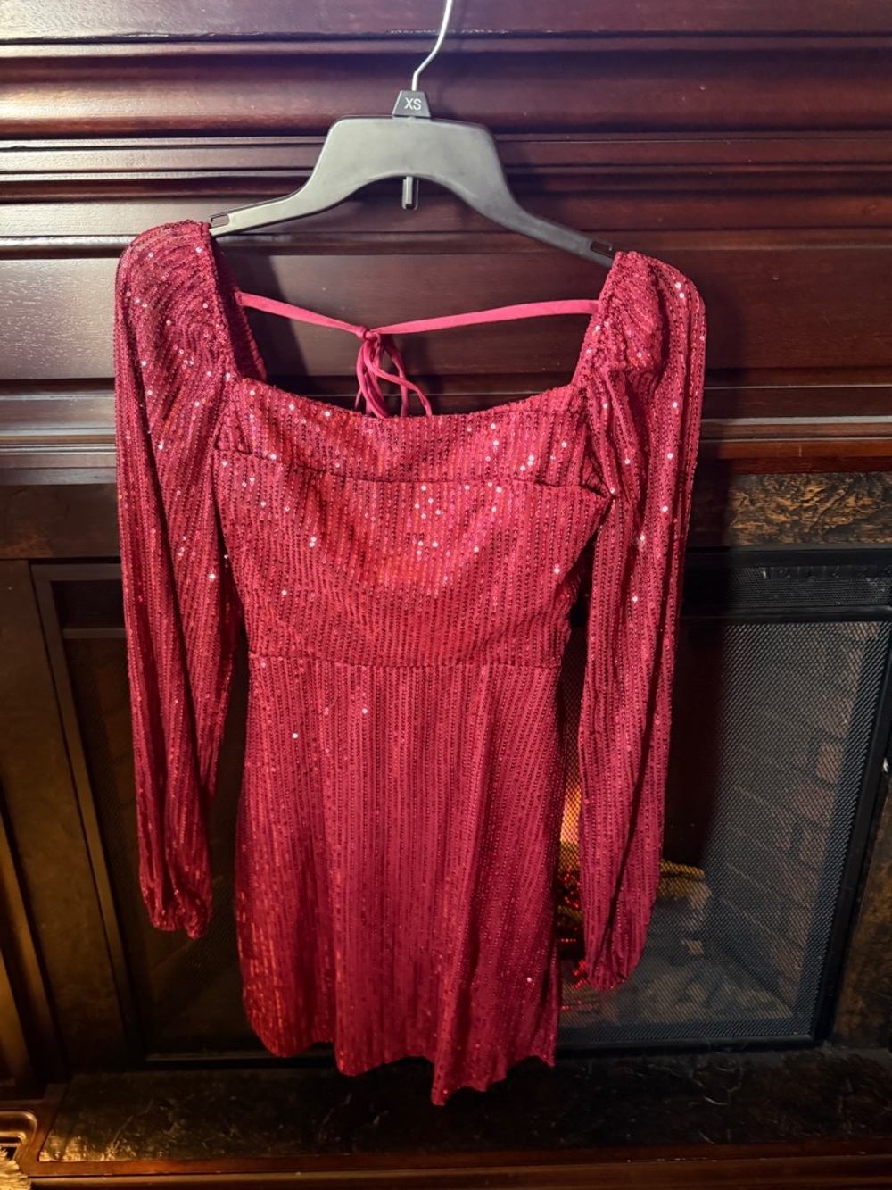 Red Sequin Long Sleeve Mini Dress